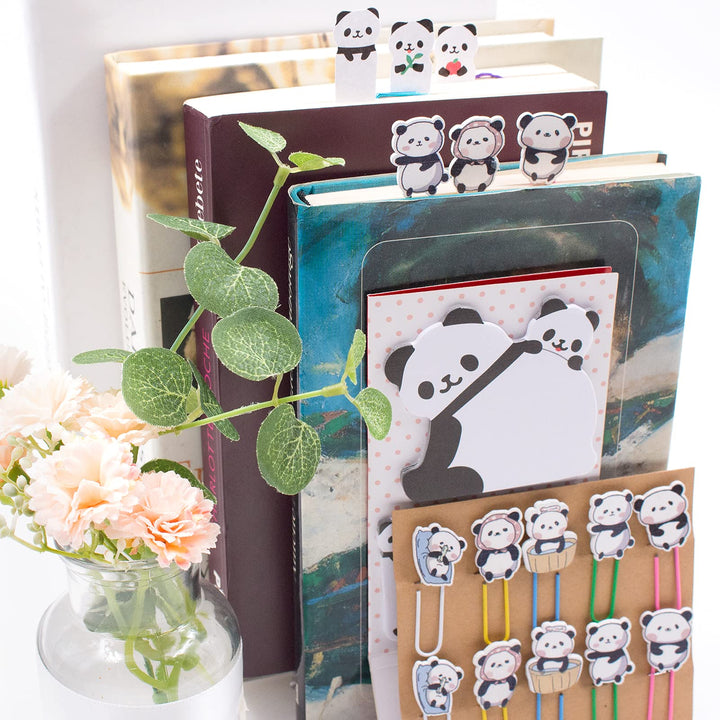 30Pcs Panda Paperclip Bookmarks, 3 Set Cute Panda Bookmark Clips with 1 Sheet Panda Sticky Notes-Funny Paperclips Bookmarks Planner Clips for Office Supplies Coworkers Teachers&#39; Day Gifts