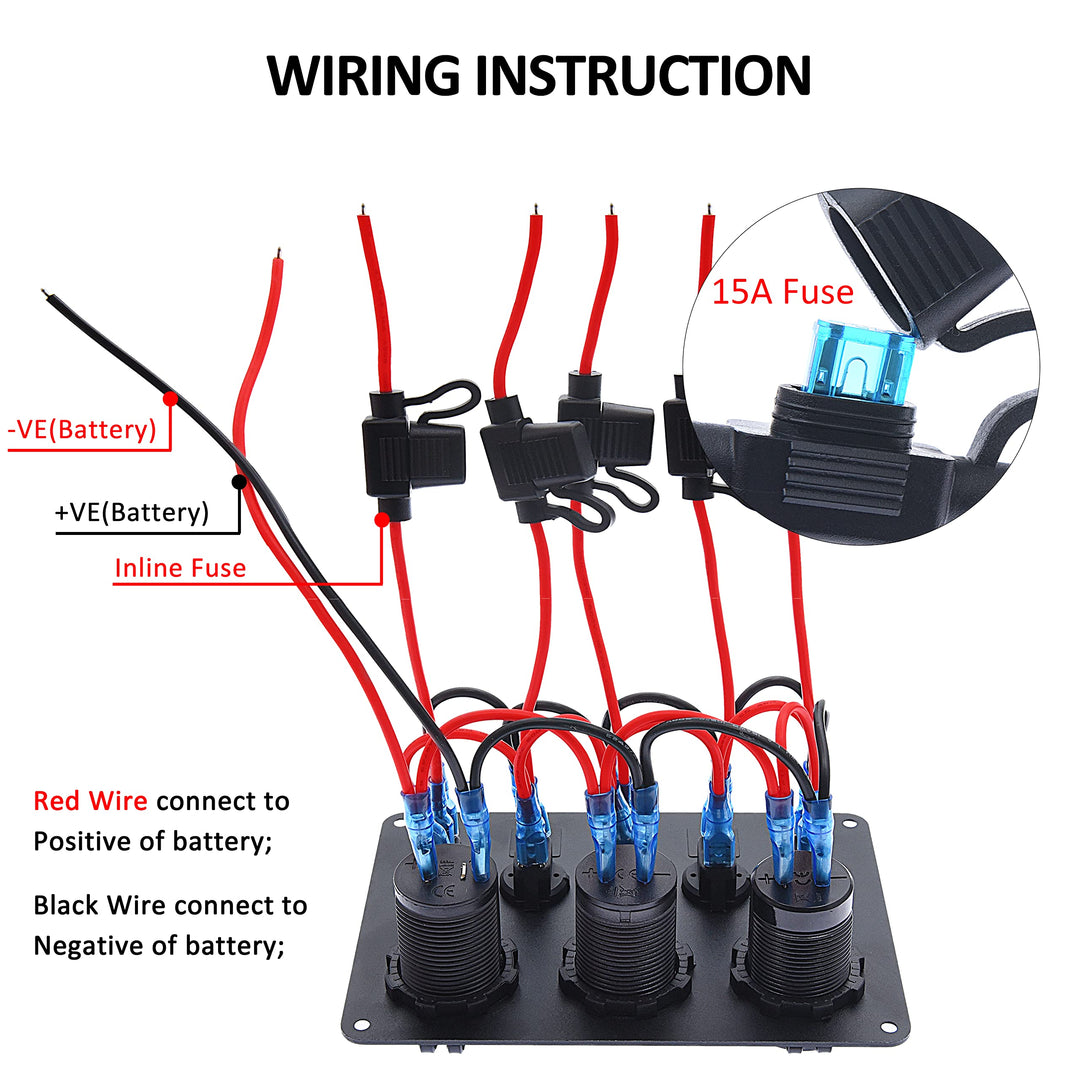 12v 8 Gang Waterproof Toggle Switch Panel, KAOLALI Marine Ignition Rocker Switch Panel USB ON-Off Toggle Switch Multi-Functions Panel for RV Car Boat Vehicle (Blue LED)
