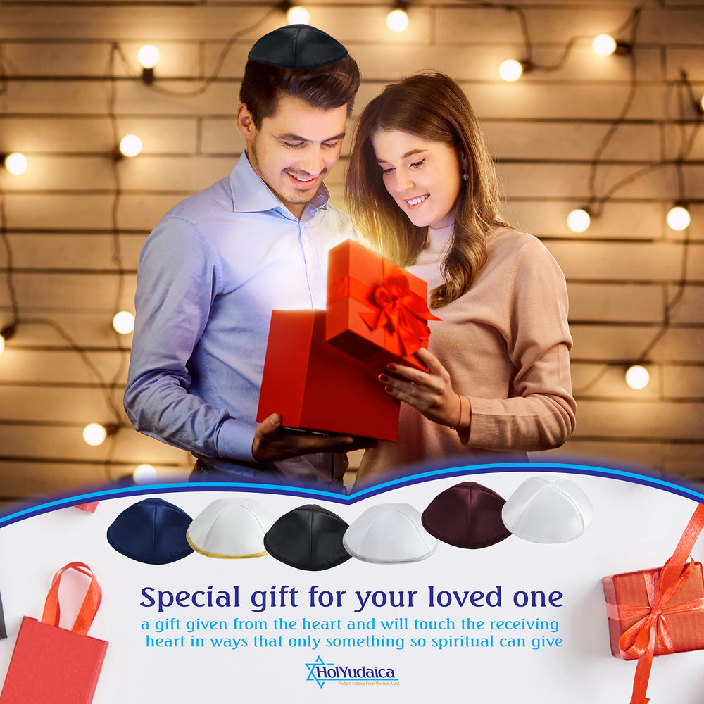 Pack of 5-Pcs - Hq 18/19/20CM Satin/Linen Kippah for Men & Boys, Yamaka Hat Designed in Israel - Kippot Bulk (Blue, Satin)