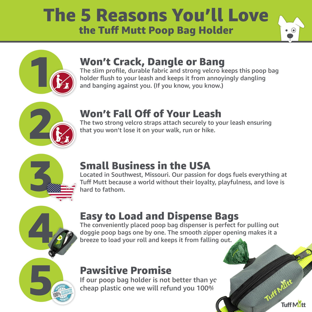 Dog Poop Bag Holder for Leash, Lightweight Dispenser for Pet Waste Bags, Easy Cleanup Accessory for All Leashes, Includes Bags