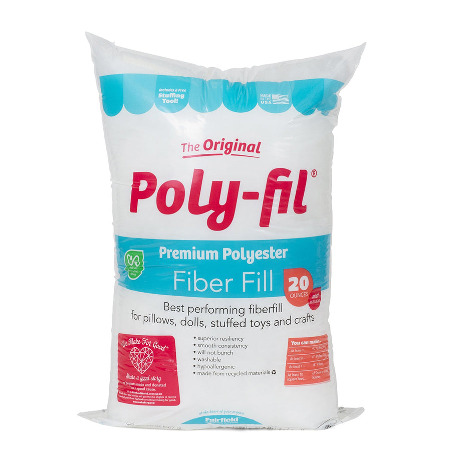 The Original Poly-Fil, Premium Polyester Fiber Fill, Soft Pillow Filler, Stuffing for Stuffed Animals, Toys, Cloud Decorations, and More, Machine-Washable, 20-ounce Bag