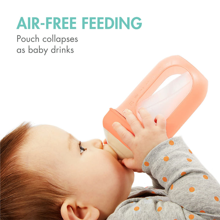 Boon Nursh Reusable Silicone Pouch Baby Bottles - Slow Flow Nipple - Silicone Baby Bottle Pouch and Nipple - Baby Feeding Essentials - Mint - 0-3 Months - 3 Count - 4 Ounce
