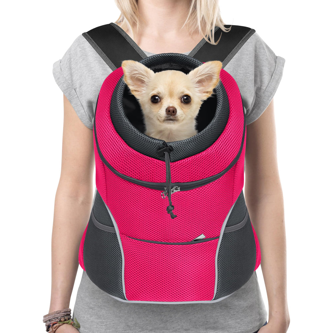 YUDODO Pet Dog Backpack Carrier with Storage Pockets Dog Front Pack for Small Dogs Cats Head Out Breathable Chihuahua Backpack for Hiking Cycling Walking (L(9-14lbs), Rose)