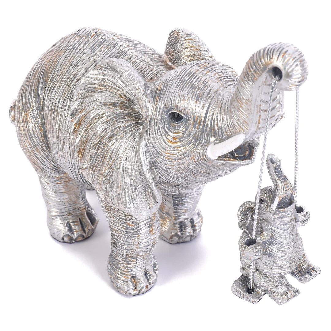Cute Elephant Statue Silver Elephant Animal Accents Brings Good Luck, Health, Strength Decorations for Home, Shelf, Living Room