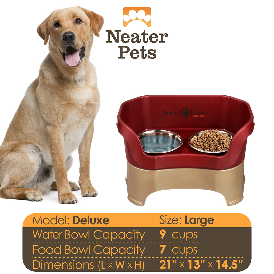 Neater Feeder Deluxe Mess Proof Dog Bowls Elevated for Large Breed – Made in USA – No Spill Raised Dog Food Bowl Stand – Stainless Steel Food and Water Bowl Set, Pet Dish Feeding Station, Cranberry