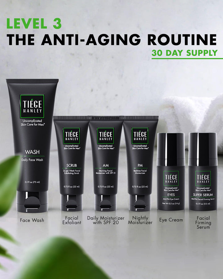 Mens Skin Care Set, Anti-Aging Skin Care Routine for Men (System Level 3) - Men&#39;s Skincare Set for Fines Lines Includes Face Wash, Scrub, Moisturizer, Eye Cream, &amp; Face Serum