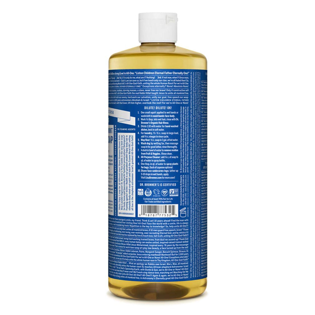 Dr. Bronner&#39;s Magic Soaps Pure Castile Soap 18-in-1 Hemp Peppermint, 32 Oz Bottle