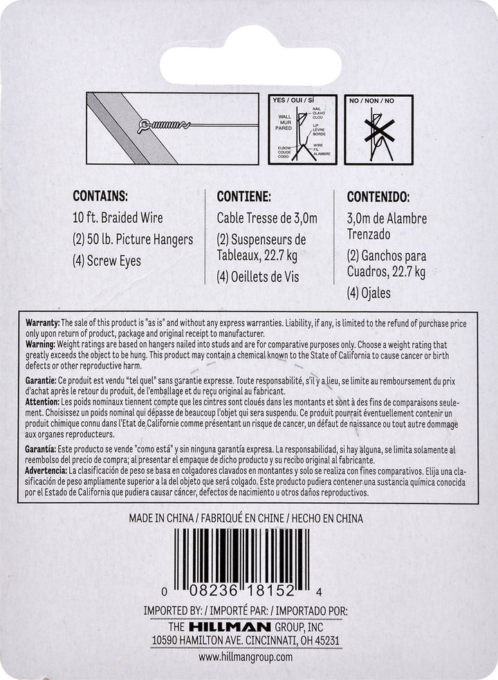 Hillman Hardware 121128 Picture Hanging Kit (50lb), Zinc, 2 Set