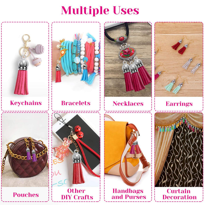 Cridoz 200pcs Leather Keychain Tassels Bulk for Crafts, Acrylic Blanks, Charms, Earrings, Bracelets and Jewelry Making (40 Colors)
