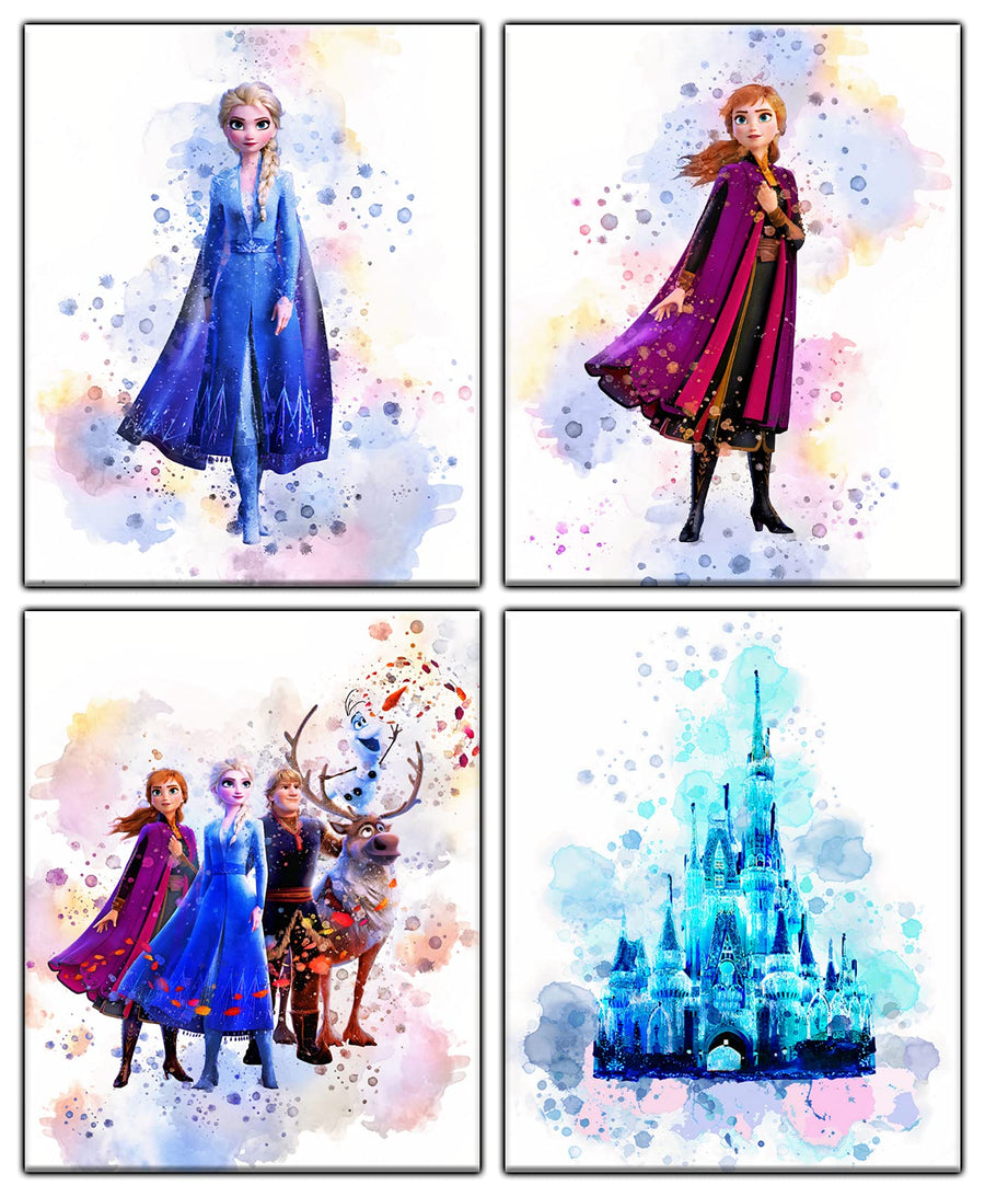 Frozen Bedroom Decor For Girls, Anna Olaf Kristoff Elsa Party Decorations - Frozen Wall Art Decor Prints - Frozen Watercolor Poster - Frozen Birthday Party Supplies ( 8x10 UNFRAMED )