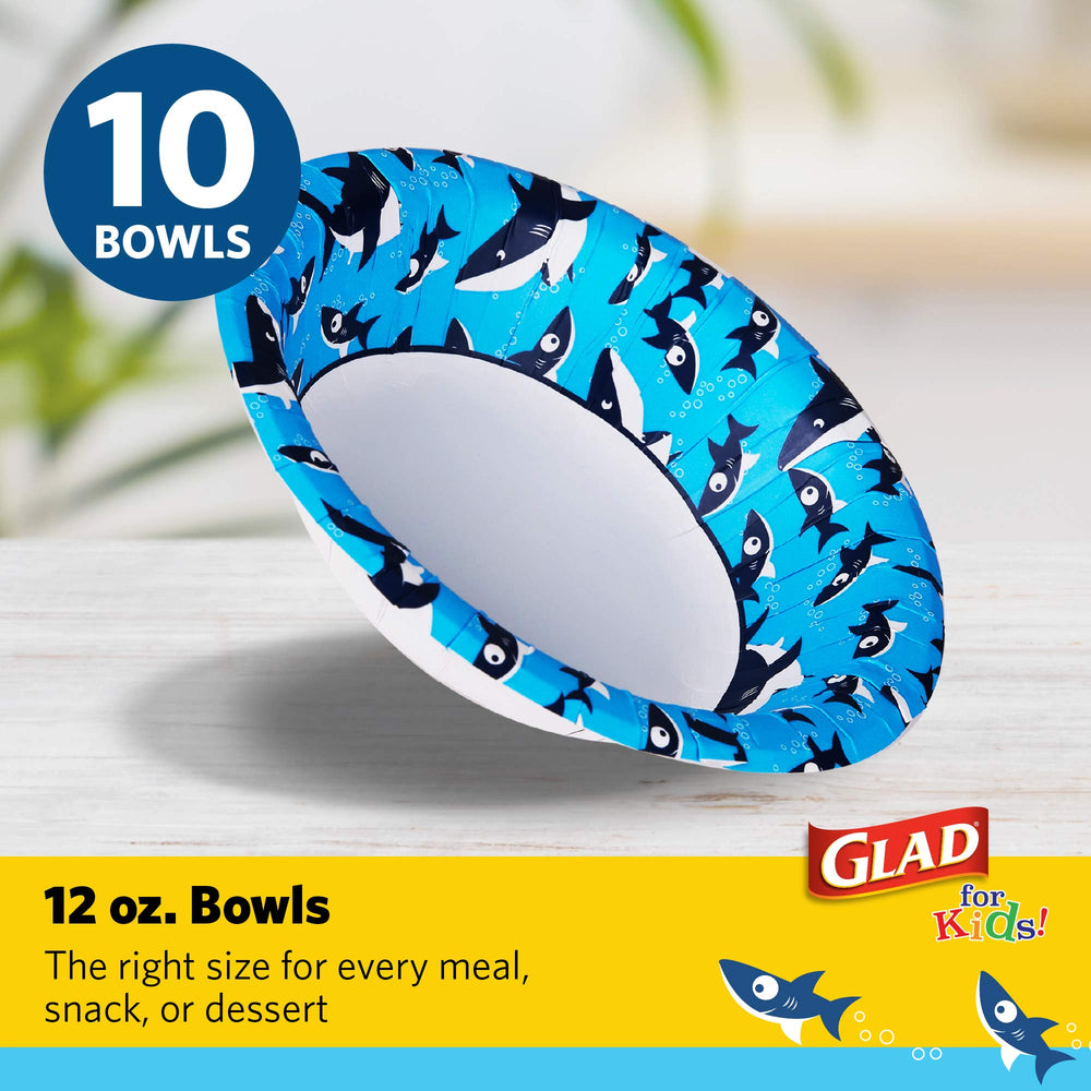 Glad for Kids Paper Bowls in Shark Print, 12 Ounce Bowl