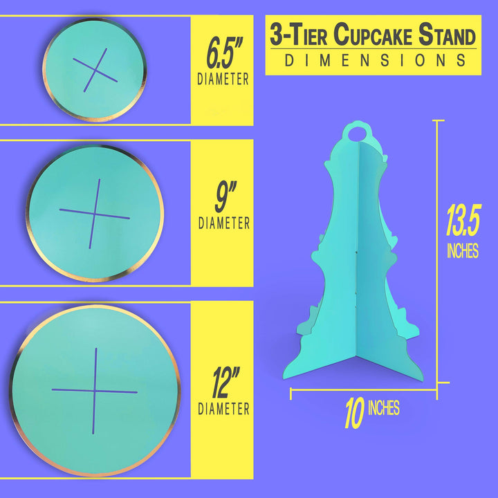 3-Tier Round Cardboard Cupcake Stand (12W x 13.5H) Baby Shower Birthday Wedding Special Event Decoration(Reusable) (Blue)