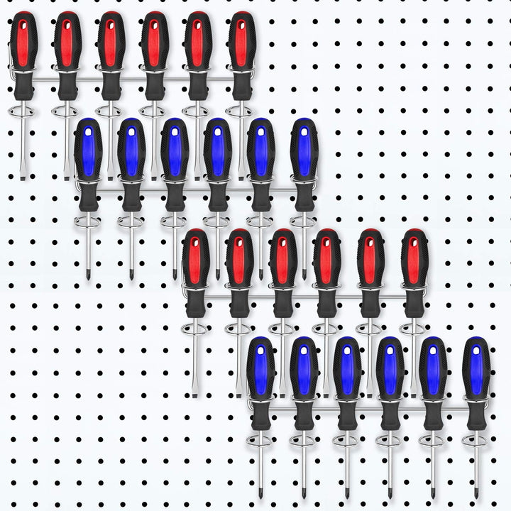 Ripeng Pegboard Screwdriver Holders Peg Board Organizer Accessories Multi Ring Tool Holders Six Tool Multi Tool Organizer Racks for Pegboard, Pliers(Silver, 4 Pieces)