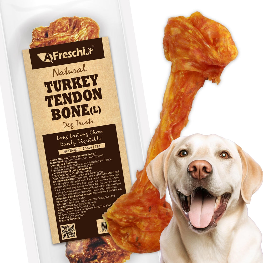 Afreschi Turkey Tendon for Dogs, Dog Treats for Signature Series, All Natural Human Grade Puppy Chew, Turkey Sourced from USA, Hypoallergenic, Rawhide Alternative, 10 Units/Box Bone (Large)