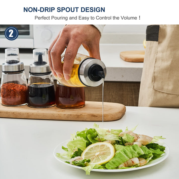 [3 Pack 180ml/6 oz Airtight Olive Oil Dispenser Bottle,Oil and Vinegar Cruet Set for Kitchen and BBQ, Oil Decanter for Cooking Wine/Soy Sauce/Vinegar, Leak-Proof Spout with Dust Cap