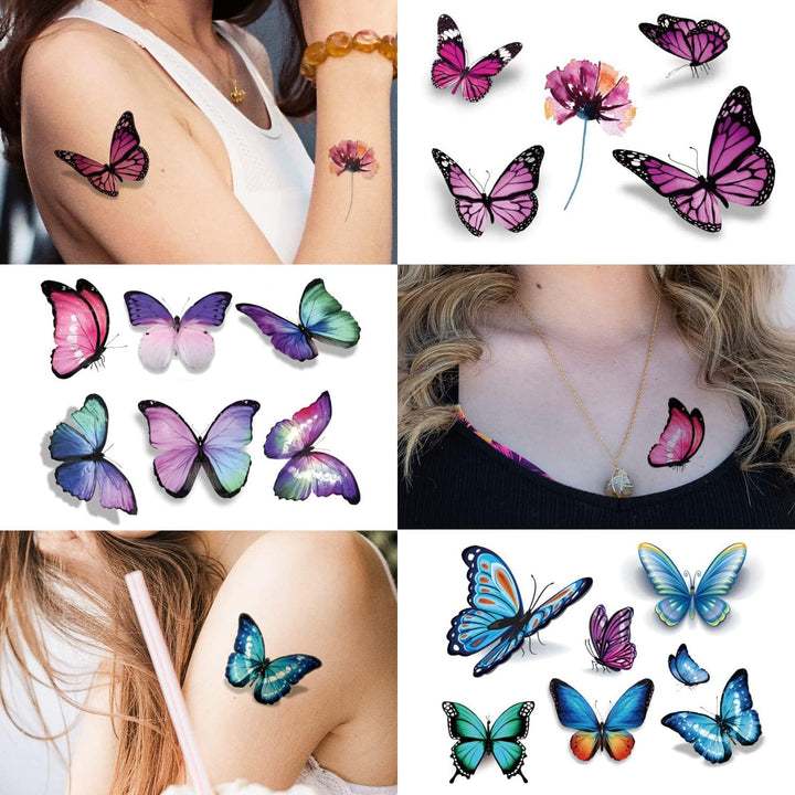 3D Butterfly Temporary Tattoos, 120 Styles Butterfly Tattoos Stickers for Women and Girls, Realistic Semi Permanent Fake Tattoos for Adults, Butterfly Party Decorations
