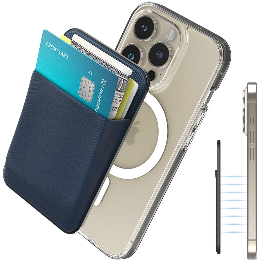 Basic Cell Phone Wallet Stick on, Phone Card Holder for Back of Phone for MagSafe Wallet Compatible with iPhone 14 & 13 12 Series. M-Basic Navy