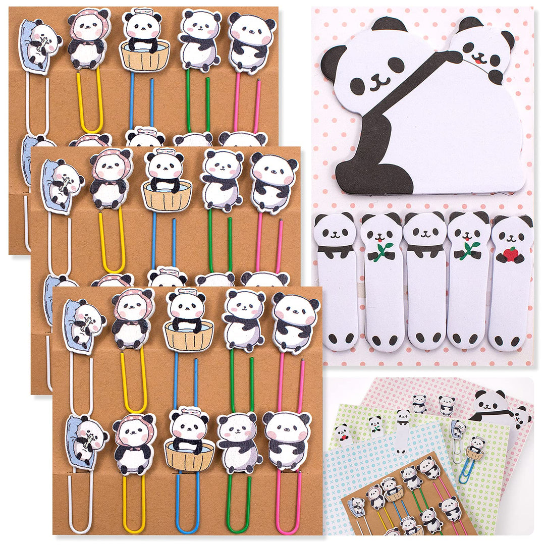 30Pcs Panda Paperclip Bookmarks, 3 Set Cute Panda Bookmark Clips with 1 Sheet Panda Sticky Notes-Funny Paperclips Bookmarks Planner Clips for Office Supplies Coworkers Teachers&#39; Day Gifts