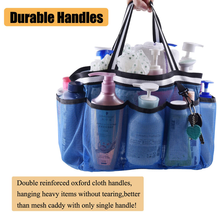 Extra Large Mesh Portable Shower Caddy Tote Bag for Beach College Dorm Room Essentials, Hanging Shower Tote Basket Toiletry for Bathroom Accessories(Blue z)