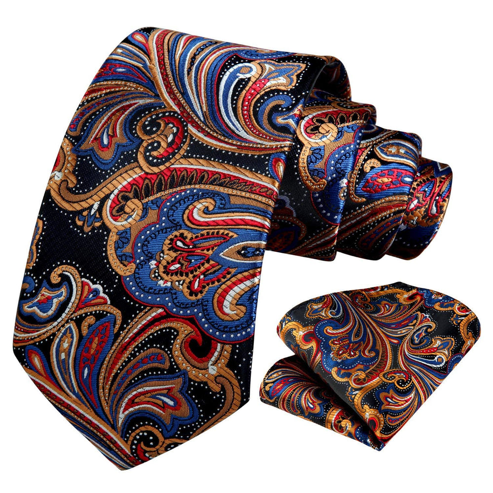 HISDERN Ties for Men Orange Paisley Tie and Pocket Squa