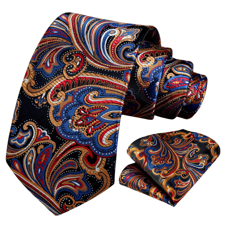 HISDERN Ties for Men Orange Paisley Tie and Pocket Squa