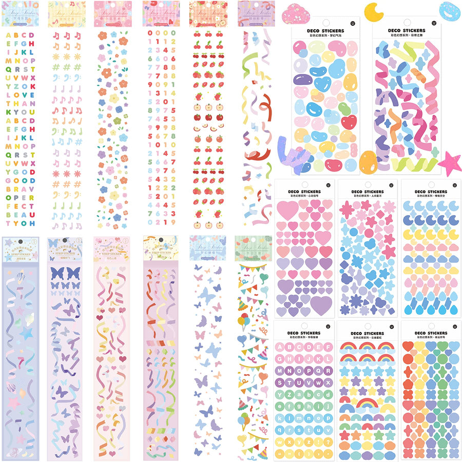 20 Sheets Colorful Heart Ribbon Alphabet Photocard Stickers,DIY Kpop Stickers for Arts Greeting Cards Scrap Books Home Decoration Crafts