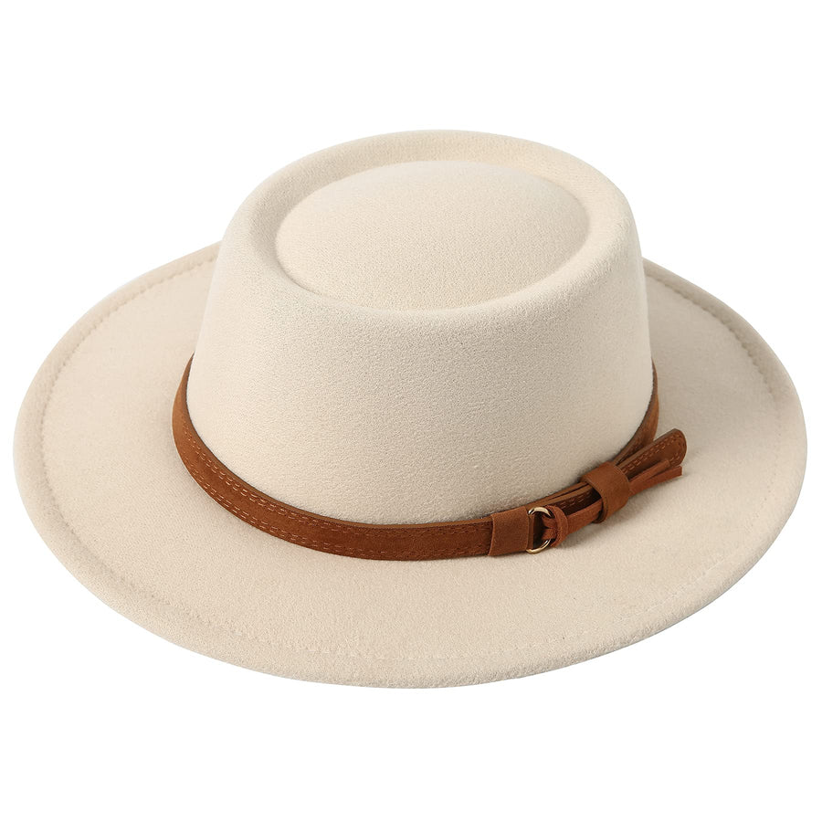 Lanzom Women Vintage Wide Brim Warm Wool Fedora Hat Bel