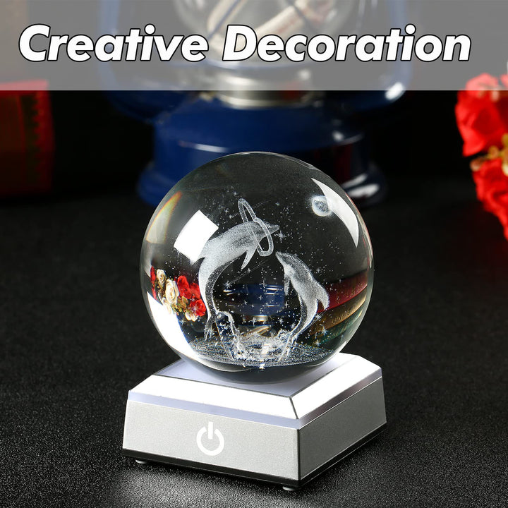 3D Dolphin Crystal Ball with Lighted Base Dolphin Gifts for Mom Women Decorative Glass Ball Night Light Engraved Dolphin Sphere Decoration Gifts for Mothers Day Birthday Anniversary
