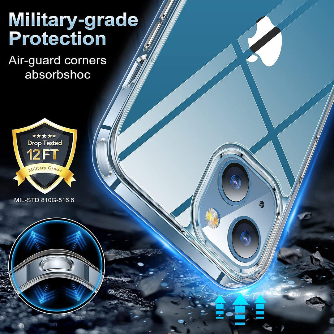 AEDILYS Shockproof Compatible for iPhone 13 Case,[ Non-Yellowing][15FT Military Grade Drop Protection] [Scratch-Resistant], Slim Non-Slip iPhone 13 Phone Case, 6.1''- Clear
