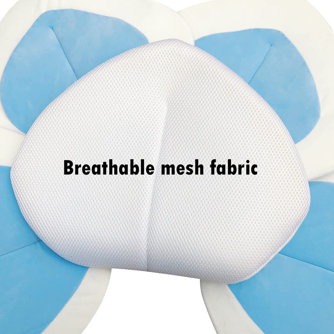 Flower Baby Bathtub Support Cushion, Anti-Slip and Soft Infant Bath Pillow for Bath Tub Sink Pad, Newborn Bathtub Mat (Blue-White2)