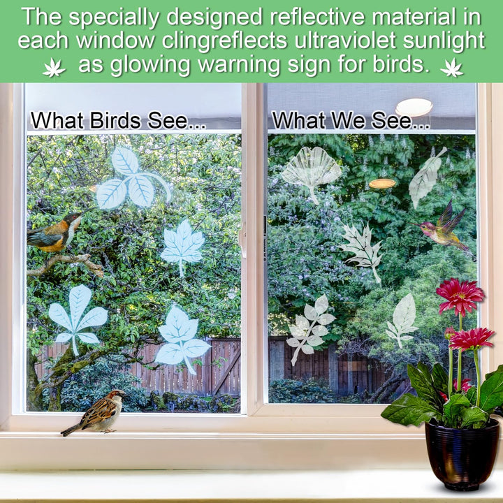 20 Pcs Leaf Window Decals for Bird Strikes Anti Collision Window Stickers Window Strike Prevention Stickers Decal Assorted Large Leaf Anti Collision Window Clings Prevent People Bird Strike on Glass