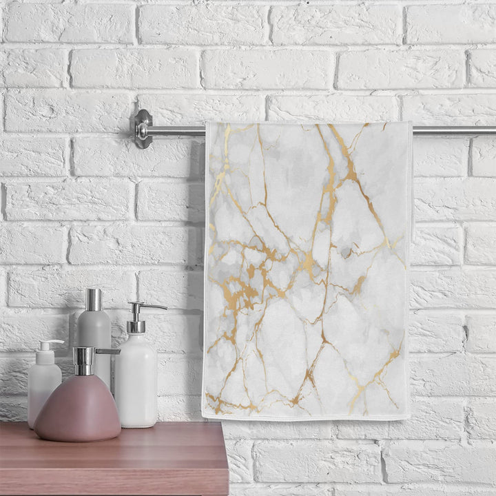 Gold Marbling Hand Towel - Soft, Absorbent, Quick Dry, 15 x 30inch, Polyester &amp; Cotton, Bathroom, Kitchen, Beach, Spa, Gym, Outdoor Sports