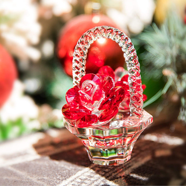 H&amp;D HYALINE &amp; DORA Crystal Red Rose Flower Basket Crystal Collectible Figurines Ornaments for Home Decor Table Centerpiece