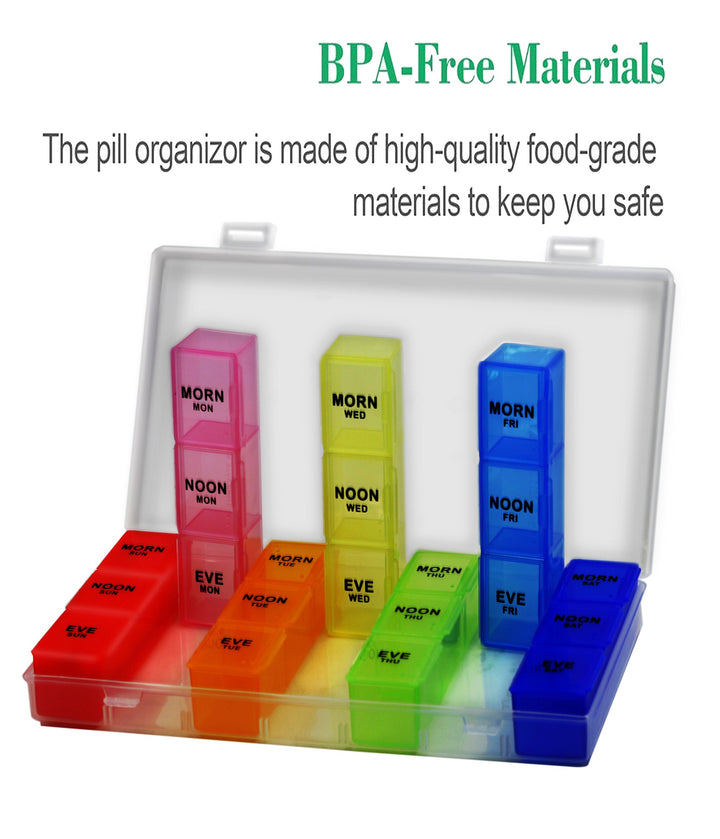 Rainbow Weekly Pill Organizer with Snap Lids| 7-day AM/