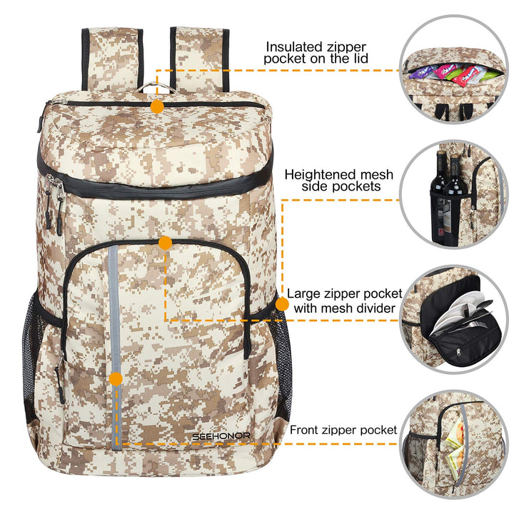 Insulated Cooler Backpack Leakproof Soft Cooler Bag Lightweight Backpack with Cooler for Lunch Picnic Hiking Camping Beach Park Day Trips 45 Cans