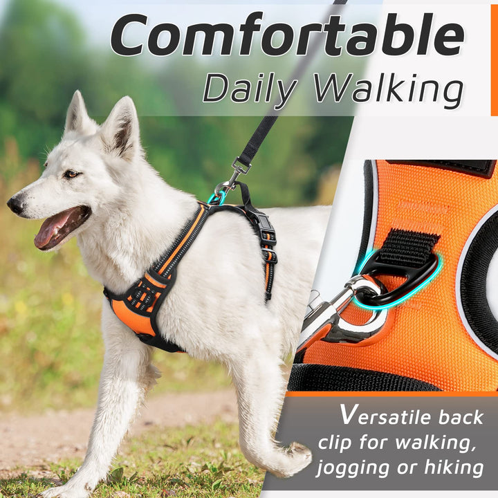 Dog Harness for Large Dogs, No Pull Service Vest with Reflective Strips and Control Handle, Adjustable and Comfortable for Easy Walking, No Choke Pet Harness with 2 Metal Rings, Orange, L