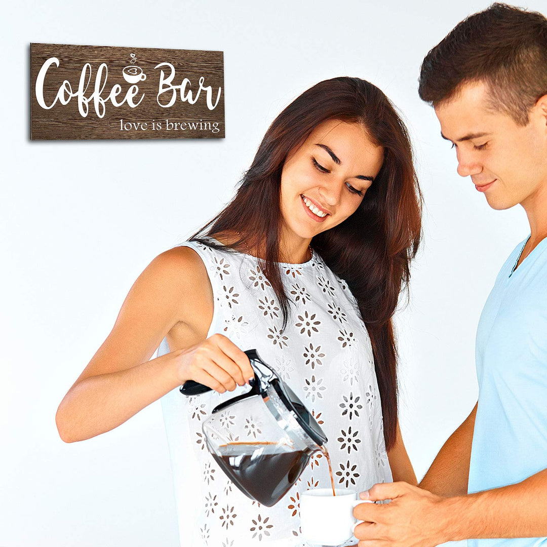 Coffee Bar Sign Rustic Wood Coffee Sign Farmhouse Coffee Bar Wall Decor Wood Plaque Hanging Sign for Home Housewarming Coffee Bar Coffee Station, 12 x 6 Inch
