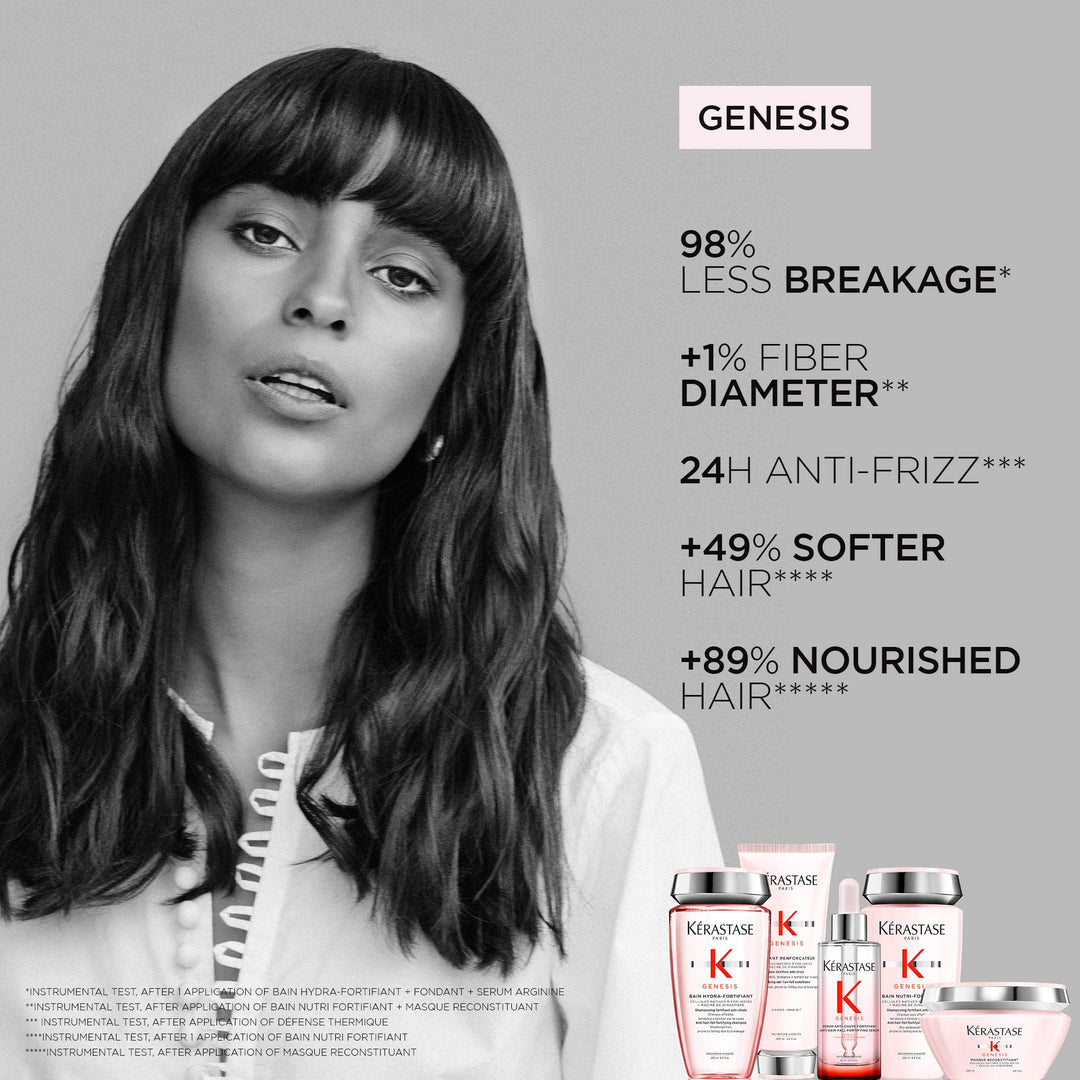 Kerastase Genesis Hydra-Fortifiant Shampoo | Anti-Breakage &amp; Strengthening For Weak or Damaged Hair | Hydrates Hair | Silicone Free | For Fine or Oily Hair | 8.5 Fl Oz