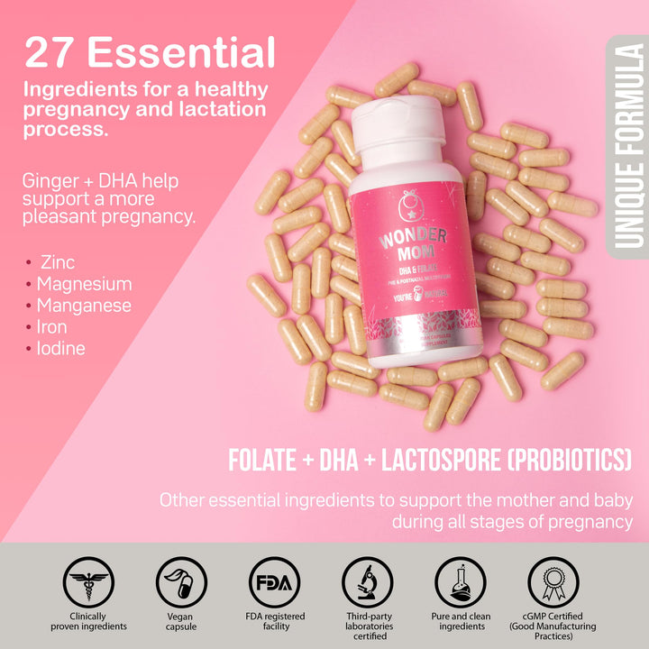 Premium Prenatal & Postnatal Vitamins: Folate, DHA, Choline, Iron, B12, Multivitamin & Probiotics, Supports Fetal Brain Development, Pregnancy & Postpartum Health, Vegan, Non-GMO, Gluten-Free, 30 Days
