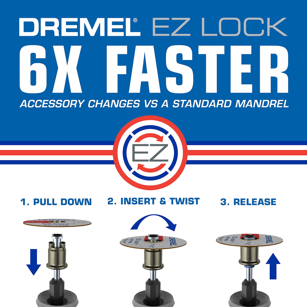 EZ406-02, EZ - Lock Starter Kit, 1 1/2-Inch (38.1 mm) Wheel Diameter, 5 Piece Fiberglass Reinforced Cut-Off Wheels and EZ402 Mandrel Included, Rotary Tool Cutting Disc Accessories