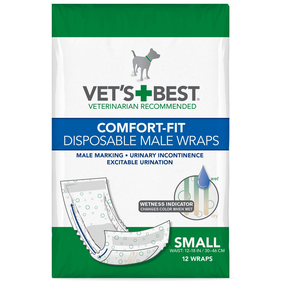 Vet&#39;s Best Vet’s Best Comfort Fit Disposable Male Dog Diapers | Absorbent Male Wraps with Leak Proof Fit | Small, 12 Count