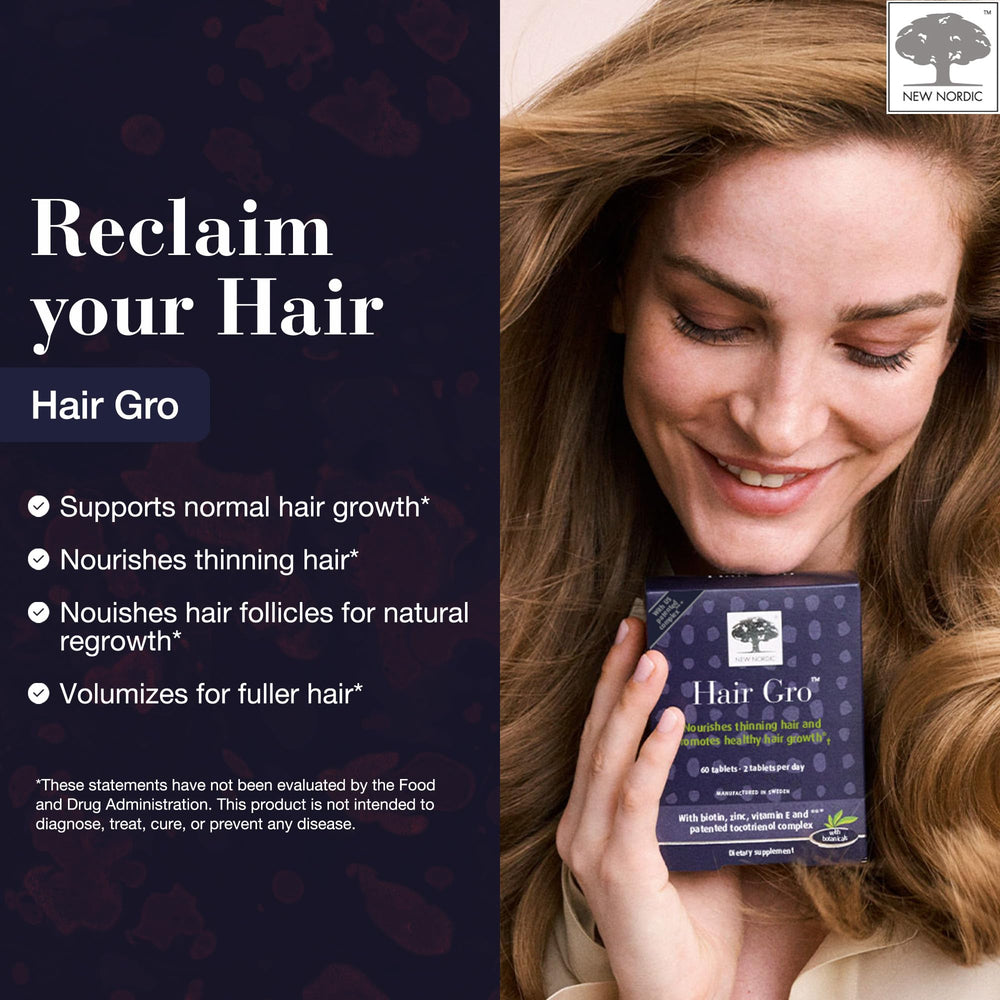 Hair GRO, Hair Growth Supplement, Biotin & Palm Fruit Extract Tocotrienols for Natural Regrowth, 60 Count (Pack of 1)