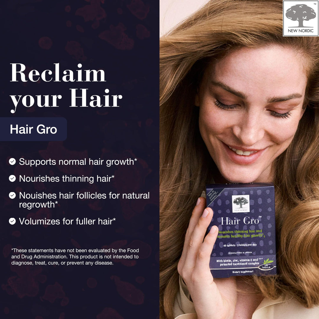 Hair GRO, Hair Growth Supplement, Biotin &amp; Palm Fruit Extract Tocotrienols for Natural Regrowth, 60 Count (Pack of 1)