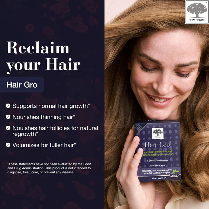 Hair GRO, Hair Growth Supplement, Biotin &amp; Palm Fruit Extract Tocotrienols for Natural Regrowth, 60 Count (Pack of 1)