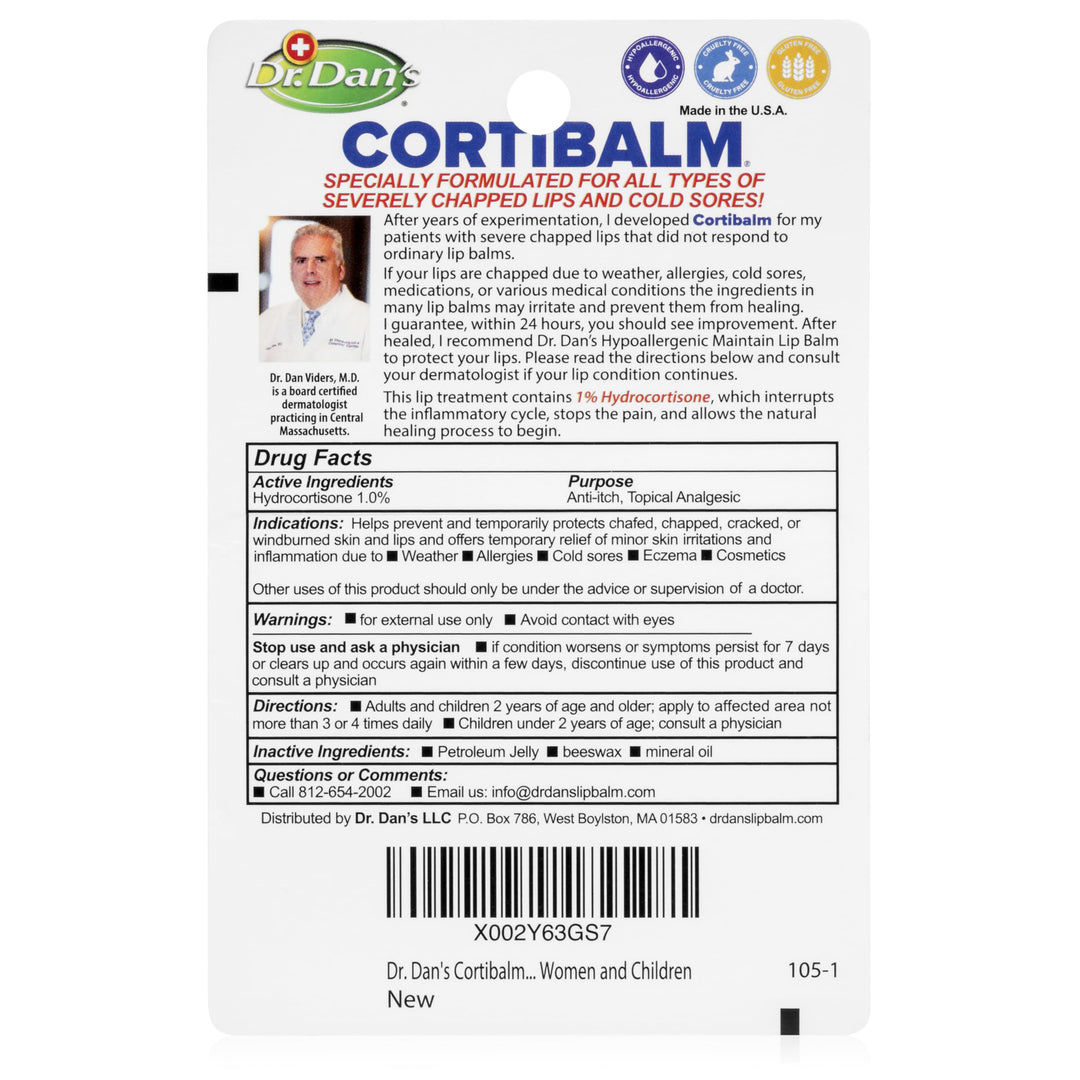 Dr. Dan&#39;s Cortibalm - 1 Pack - for Dry Cracked Lips - Healing Lip Balm for Severely Chapped Lips - Designed for Men, Women and Children