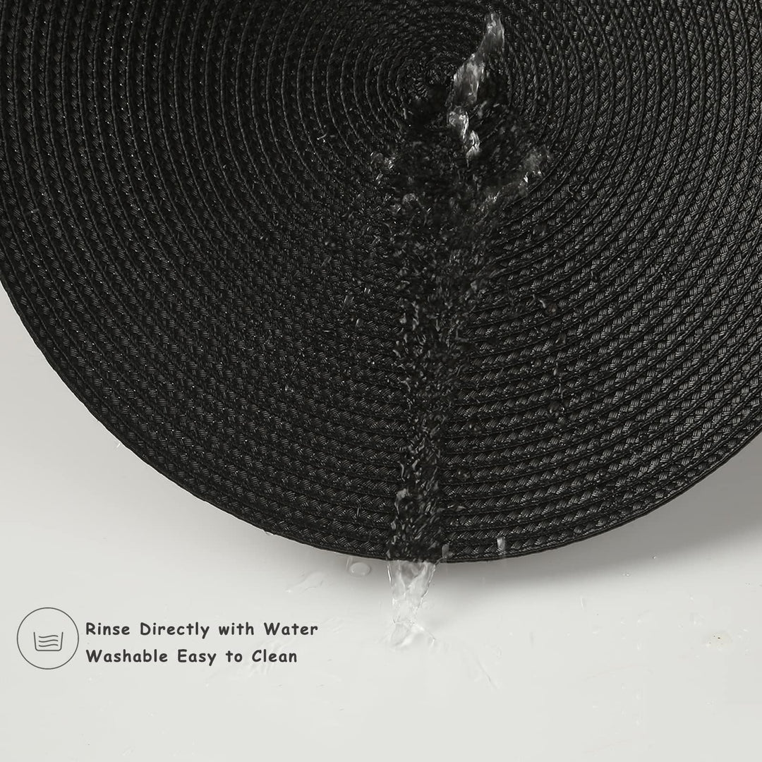 Placemats Round Placemats for Dining Table Set of 6, 12.6 Inch Small Circle Placemats Washable Heat Resistant Non Slip Round Table Mats Black