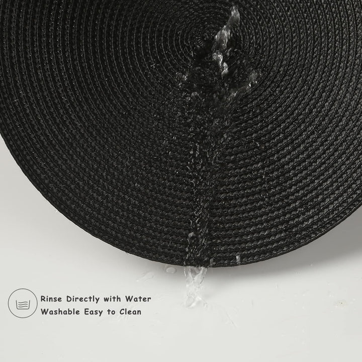Placemats Round Placemats for Dining Table Set of 6, 12.6 Inch Small Circle Placemats Washable Heat Resistant Non Slip Round Table Mats Black