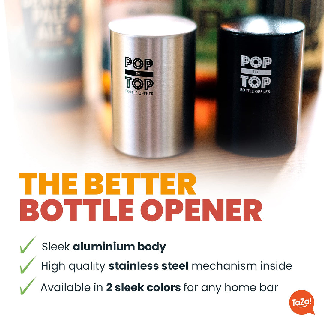 Pop-the-Top Beer Bottle Opener (Black): Automatic Bottle Cap Opener, Push Down Pop Off Bar Tool, Soda and Beer Cap Remover, Cool &amp; Fun Gadget
