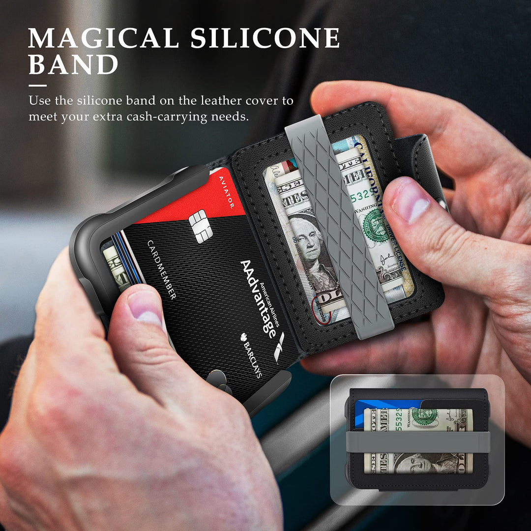 MURADIN Black Front Pocket Wallet for Men Travel Tactical bifold RFID Blocking Aluminum Metal Leather Money Cards Holder Ideal Men&#39;s Gift