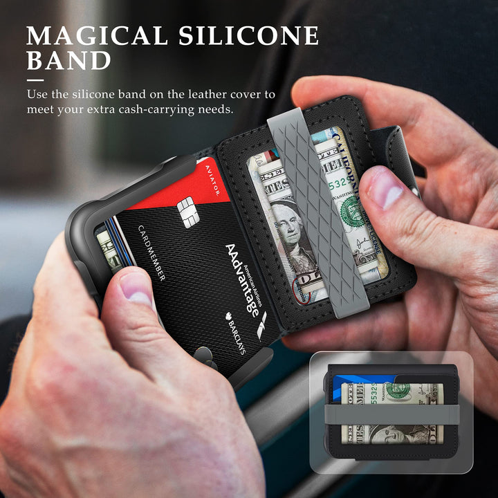 MURADIN Black Front Pocket Wallet for Men Travel Tactical bifold RFID Blocking Aluminum Metal Leather Money Cards Holder Ideal Men&#39;s Gift